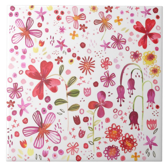 Carreau Jardin aquarellé de fleurs sauvages (Devant)