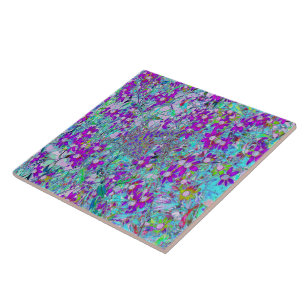Carreau Jardin aquatique avec fleurs bleu violet et rose c