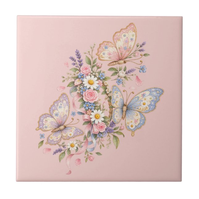 Carreau Jardin d'anniversaire papillon pastel (Devant)