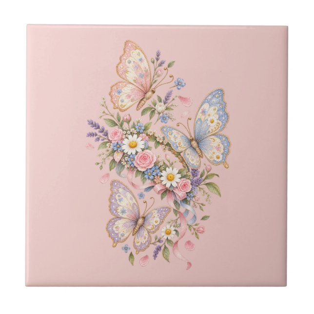 Carreau Jardin d'anniversaire papillon pastel (Devant)