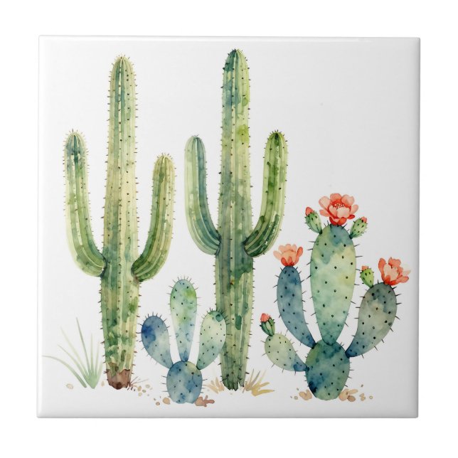 Carreau Jardin de cactus du désert à l'aquarelle (Devant)