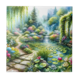 Carreau Jardin de cascade enchanté avec bassin de nénuphar