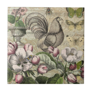 Carreau Jardin de Coq Vintage Art Collage : Campagne Franç