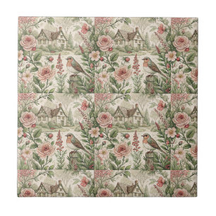 Carreau Jardin de Cottage Anglais Vintage Motif Floral Art
