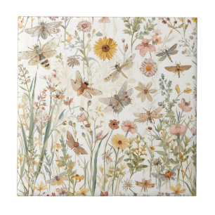 Carreau Jardin de fleurs sauvages papillons botaniques flo