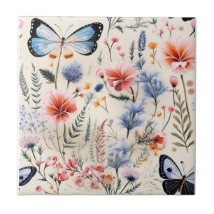 Carreau Jardin de libellules Rose bleu floral Fleurs