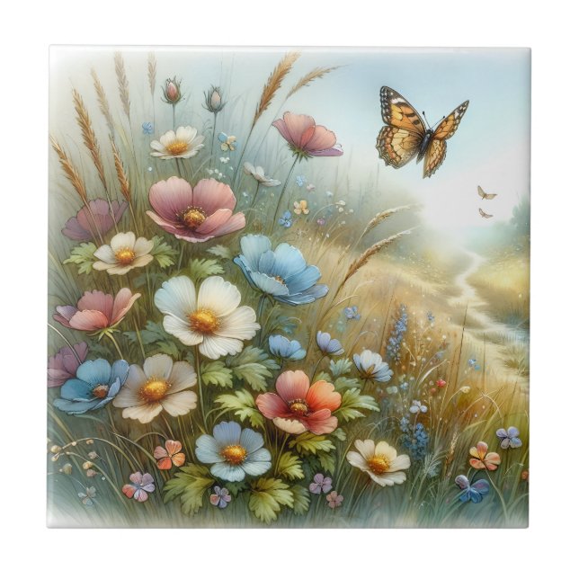 Carreau Jardin de papillons de la prairie fleurie (Devant)