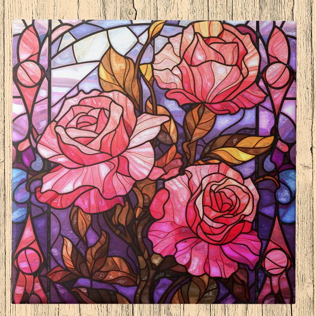 Carreau Jardin de roses roses en faux vitrail (Créateur téléchargé)