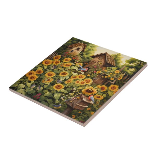 Carreau Jardin de tournesol 12 Maisons d'oiseaux Oiseaux b (Côté)