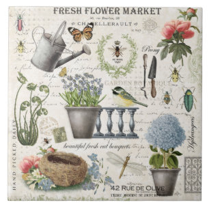 Carreau Jardin fleuri Vintage