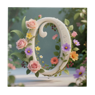 Carreau Jardin Floral Blanc Monogramme Lettre O
