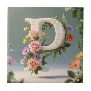 Carreau Jardin Floral Blanc Monogramme Lettre P