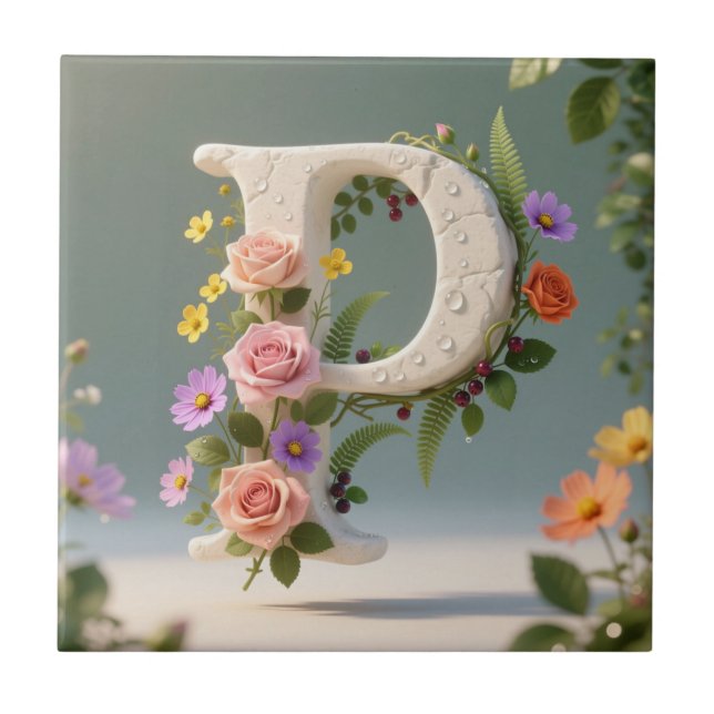 Carreau Jardin Floral Blanc Monogramme Lettre P (Devant)