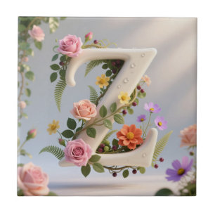 Carreau Jardin Floral Blanc Monogramme Lettre Z