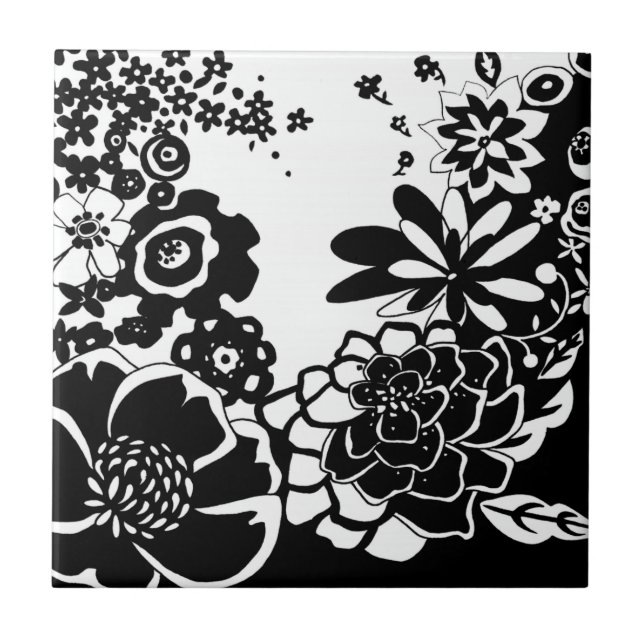 Carreau Jardin floral noir et blanc Motif graphique (Devant)