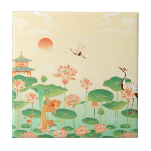 Carreau Jardin japonais de Koi Pond and Waterlilies Art