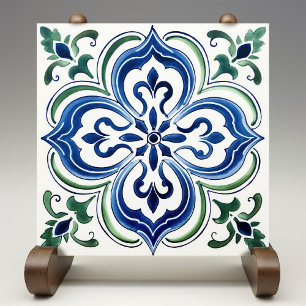Carreau Jardin sicilien aquarelle bleu vert