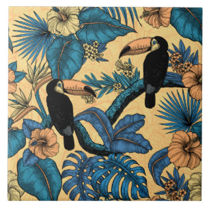 Carreau Jardin toucan en jaune et bleu