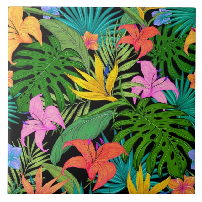 Carreau Jardin tropical, couleurs vives et ensoleillées (Devant)