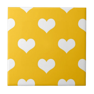 Carreau Jaune Blanc Amour Coeur Design Motif