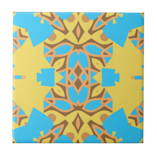 Carreau Jaune Brown et Turquoise ethnique Motif Boho