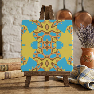 Carreau Jaune Brown et Turquoise ethnique Motif Boho
