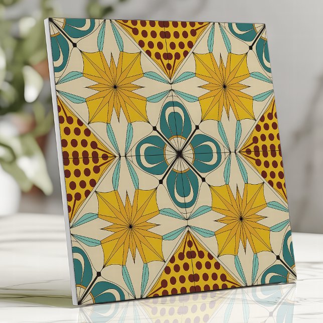 Carreau Jaune gras et géométrique rétro sarcelle (Créateur téléchargé)