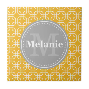 Carreau Jaune moderne Carré Motif gris Monogramme