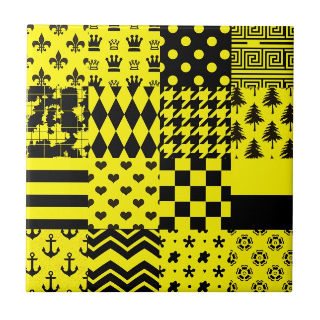 Carreau Jaune Noir Mixte Conception Motif Patchwork (Devant)