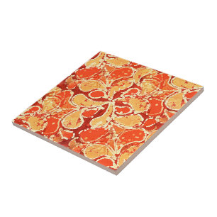 Carreau Jaune Orange Rouge Bali Batik Style Motif Paisley