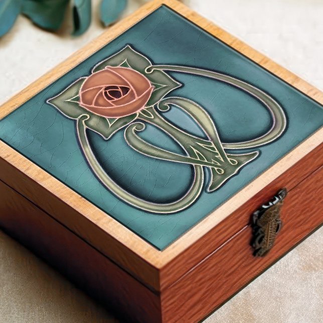 Carreau Jaune Peony Bleu Décor Art Nouveau Art Déco Ceram (Créateur téléchargé)