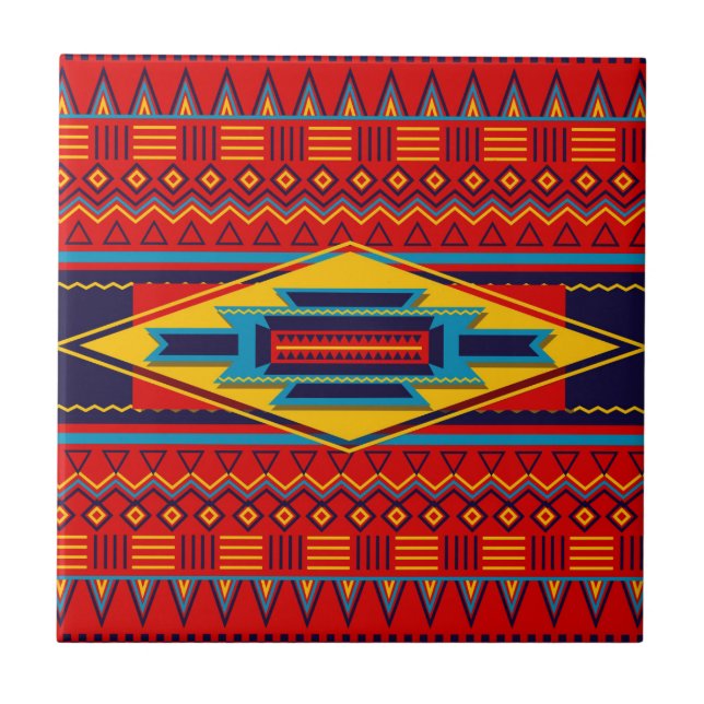 Carreau Jaune rouge africain moderne de motif d'oeil de (Devant)