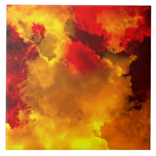 Carreau Jaune rouge orange nuages abstrait art numérique