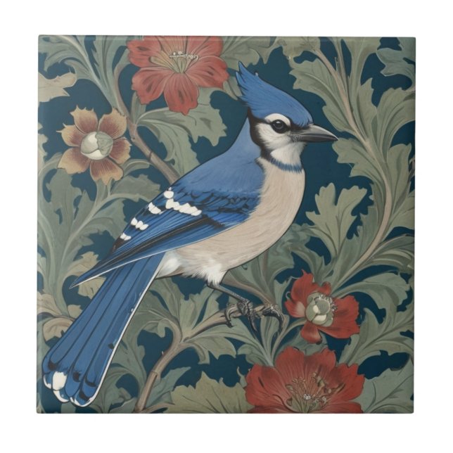 Carreau Jay bleu Bird William Morris style Right Blue Jay (Devant)