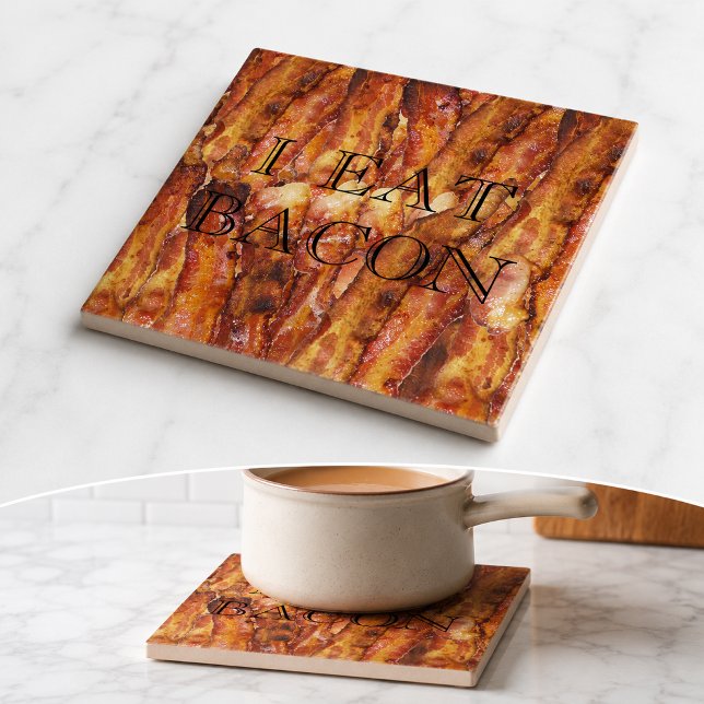 Carreau Je mange du texte de bacon avec fond (I Eat Bacon Text with Background Tile)