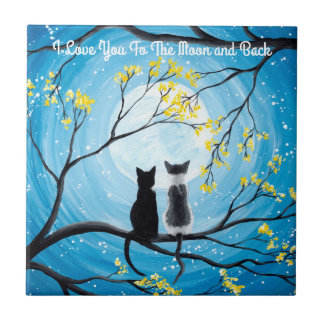 Carreau Je t'aime à la lune et le chat arrière