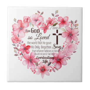 Carreau Jean 3:16 Verse de la Bible du Coeur Floral