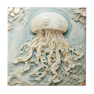 Carreau Jellyfish Art Nouveau Faux Relief Crème Blanc