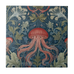 Carreau Jellyfish William Morris style mer Océan Botanique