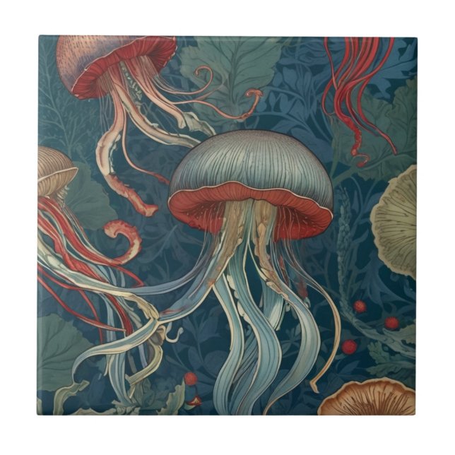 Carreau Jellyfish William Morris style Sea Ocean Animaux (Devant)
