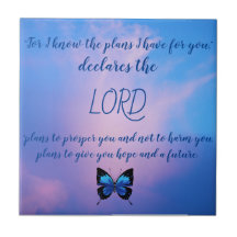 Jeremiah 29:11 Tuile de céramique de papillon bleu