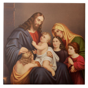 Carreau Jésus-Christ avec les Enfants Premium Beaux-Arts