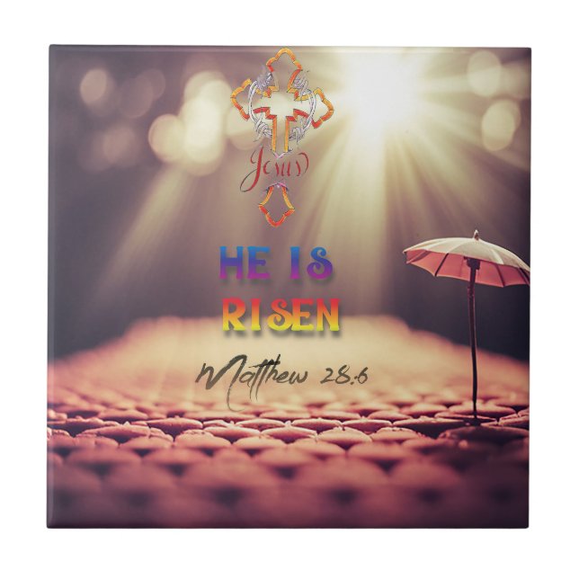 Carreau Jésus Croix d'Or Il Est Ressuscité Matthieu 28:6 (Devant)