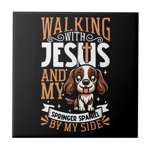 Carreau Jésus et chien - Anglais Springer Spaniel (Devant)