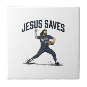 Carreau Jésus Sauve Lanceur de Baseball Vintage Gravure Sh