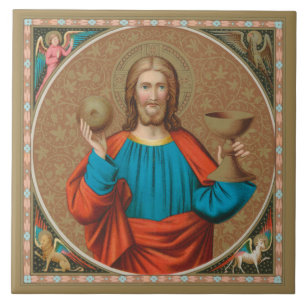 Carreau Jésus tenant l'Eucharistie en l'air (SNV 050)