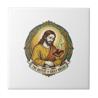 Carreau Jésus vaincu fumant du pain grillé brûlé petit-déj
