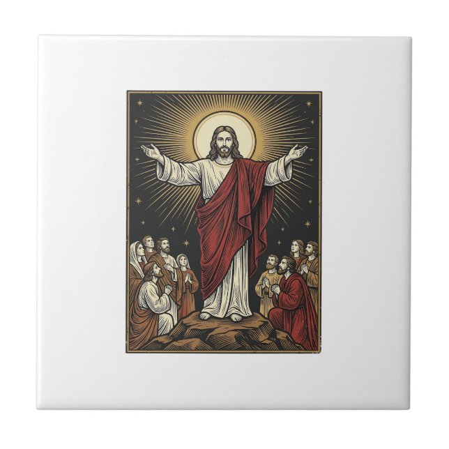 Carreau Jésus vintage gloire radieuse gravure chrétienne D (Devant)