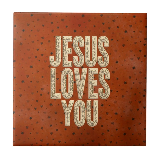 Carreau Jésus vous aime Encouragement chrétien rustique (Devant)