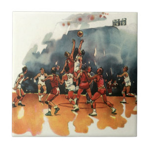 Carreau Jeu de basket-ball sportif vintage, joueurs de bas